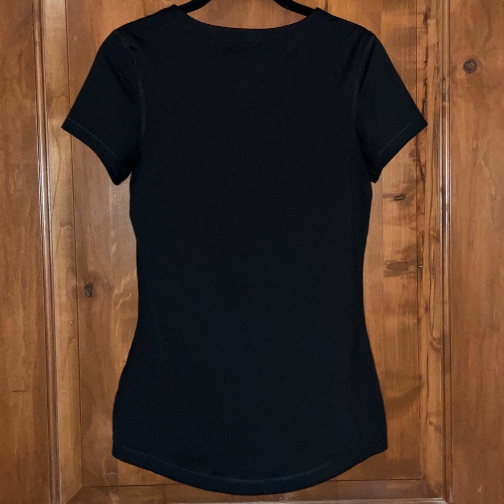 Nike Pro Black V-Neck Short Sleeve Dri-FIT Top with White Swoosh - Picture 5 of 6